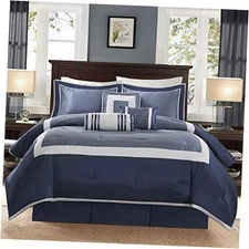  Cozy Comforter Set-Deluxe Hotel Collection, All Season Queen(90"x90") Navy
