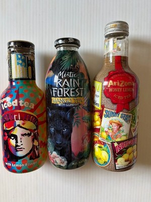 Vintage Glass Bottles (3)Arizona Iced Tea- Mistic Rain Forest- Peter Max Liberty