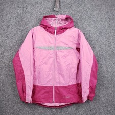 LL Bean Kids Trail Model Rain Jacket Fleece Lined Hooded Pink M Medium 10 12