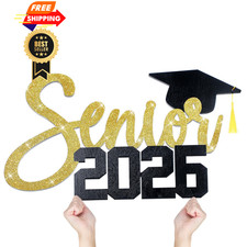 CroBlissful 2026 Senior Sign Graduation Party Decorations Wooden Black Gold