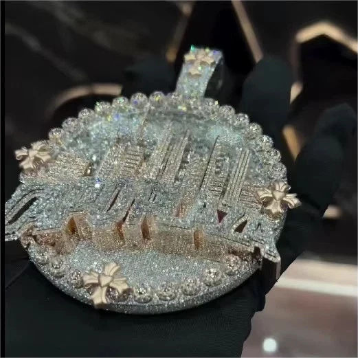 6Ct Baguette Cut Moissanite Men's Buss Down Custom Pendant 925 Sterling Silver - Image 3 of 4