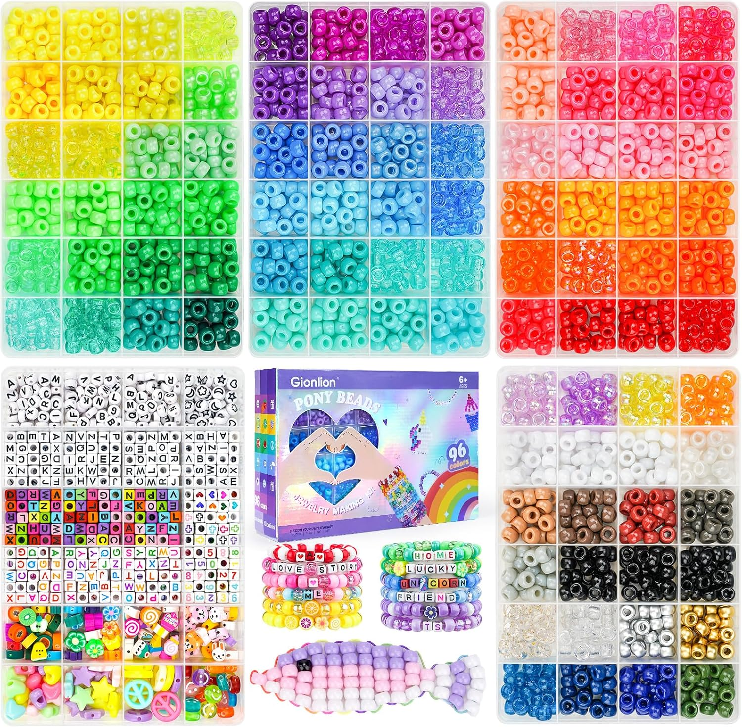 96-Color 3550-Piece Pony Bead Bracelet Kit with 5 Storage Boxes for Friendship Jewelry Making