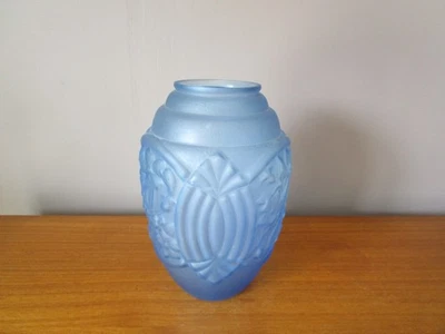 Vase Art déco en verre pressé / moulé Bleu - Photo 1/4