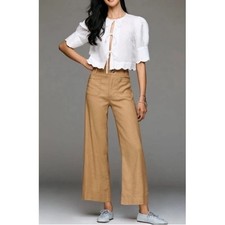 Maeve The Colette Wide Leg Pants Tan Linen Blend Size 25 High Rise Cropped Khaki