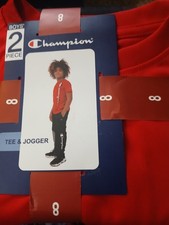 NWT Boy s Champion 2 pc Jogger set Tee/sweats Size 8 Red/Black
