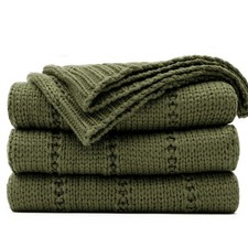 Cable Knit Moss Green Throw Blanket for Couch Super Soft Warm Cozy Decorative...
