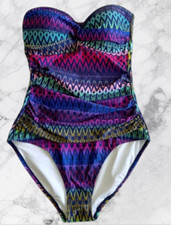 Anne Cole Multi Color Stretch Bandeau One Piece Swimsuit NWT 10