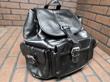 Just Fab Black Faux Leather Pebbled Backpack Adjustable Straps Fold Over Flap