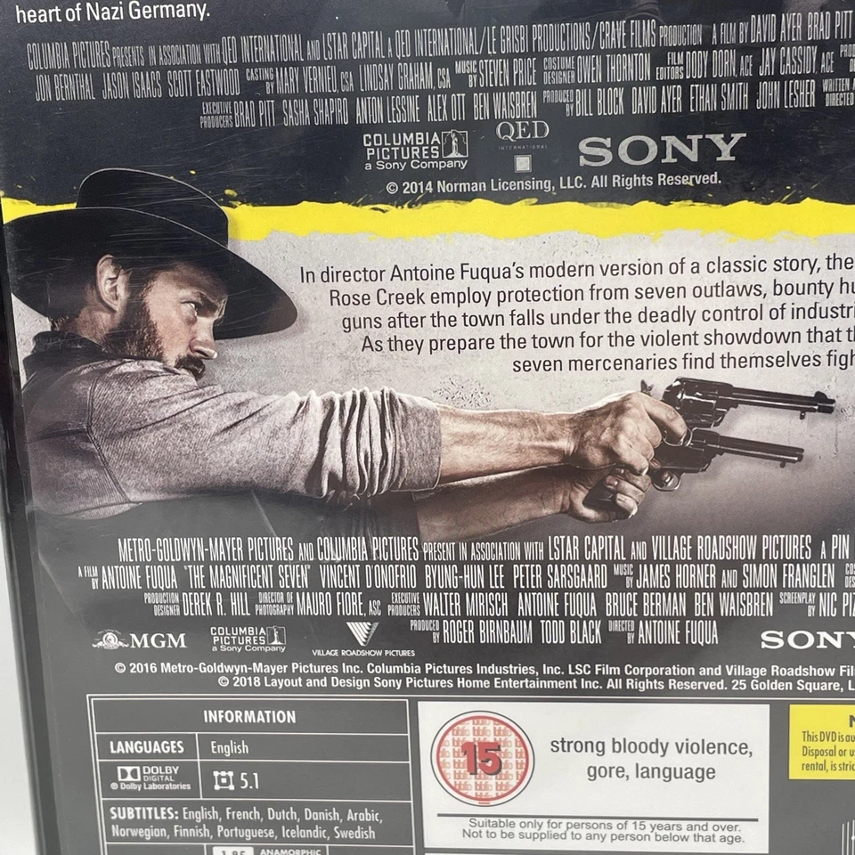 The Magnificent Seven / Fury [DVD] 2 Film Set • Bradd Pitt, Chris Pratt • Sealed - Image 4 of 4