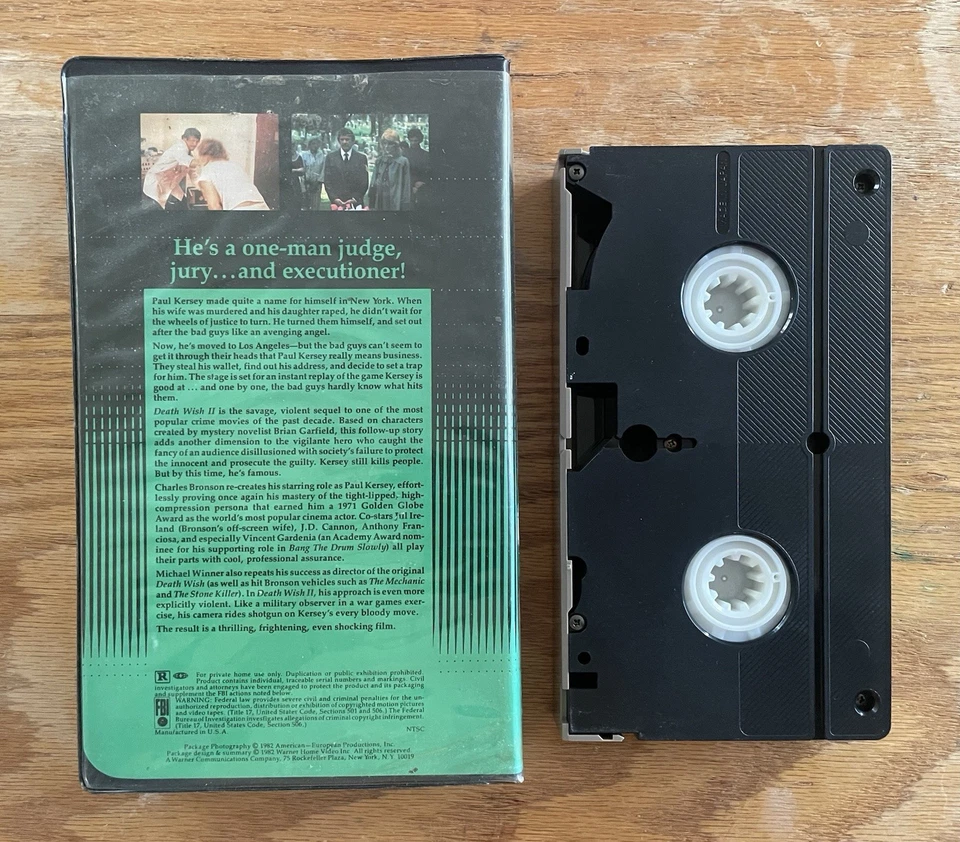 Death Wish II VHS [Fully Tested Warner Home Video VHS, No Mold, 1982] - Image 2 of 3