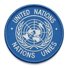 UN United Nations Nations Unies Aufn&auml;her Patch rund blau ca. 73mm Original NEU