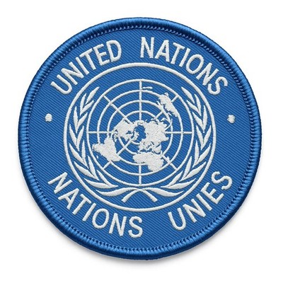 UN United Nations Nations Unies Aufnäher Patch rund blau ca. 73mm Original NEU