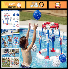 2-in-1 Pool Basketball Hoop Ring Toss Set, Floating Water Toys, Stable Base, 4