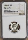 :1944-D S10C MERCURY DIME NEAR-SUPERB-BU NGC MS66FB BLAST-WHITE HIGHEST-GRADES