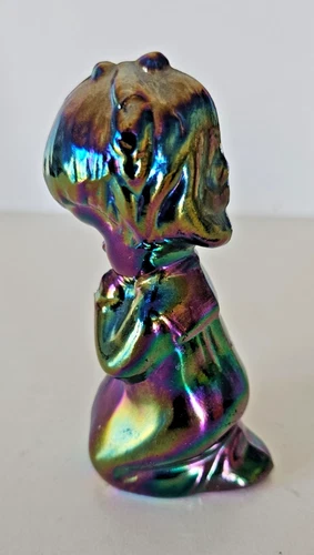 Vintage Fenton Iridescent Amethyst Art Glass Boy Praying Figurine 3.75”
