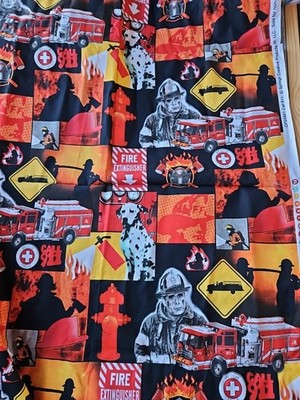 Call 911 Fire Fireman Fire Truck Cotton Fabric Springs .92 Almost Full Yd 33x44''
