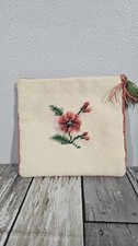 Vintage Needlepoint Flower Rose Small Pocket Purse Coin Bag Hook  Loop Closure