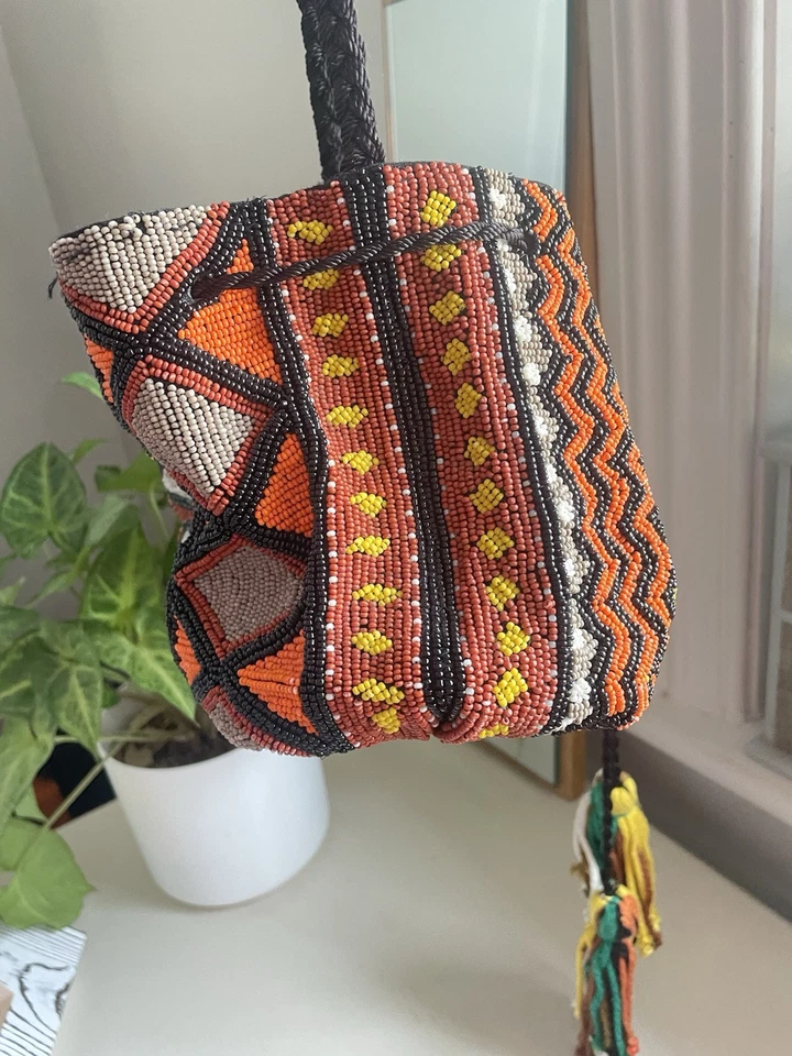 Zara 1990s Classic Boho Bucket Bag Beaded - Image 4 of 4