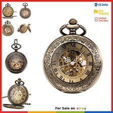 Pocket Watch Mechanical Hand Wind Skeleton Silver Dial Roman Numerals With