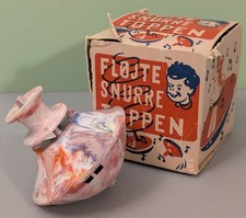 Vtg Spinning Top - Flojte Snurre Toppen - RARE Colorful Spin Toy w/ Box Launcher