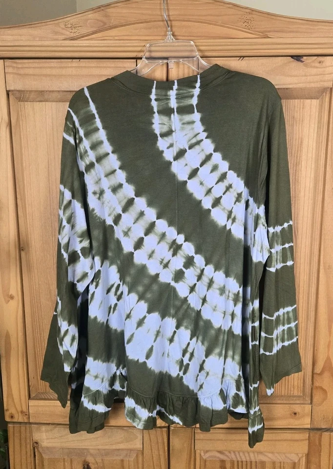 LOGO Lori Goldstein Top Tie Dye Verde Talla 3X Algodón Modal Manga Larga Foto 4 de 4