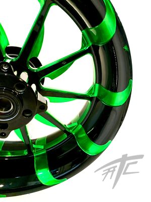 NINJA STOCK SIZE BLACK AND GREEN TORNADO WHEELS 12-20 KAWASAKI