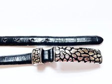 Vintage Black Genuine Leather Bohemian Belt Silver Buckle By Lady Captiva Boho S