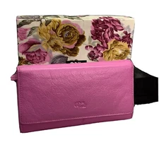 RRID Blocking Mouerafi Wallet Pink 17 CreditSleeves Double Zip Pocket ID Holder 