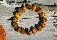 Tigers Eye Bracelet 12mm Natural Gemstone for Luck Prosperity and Energy Healing