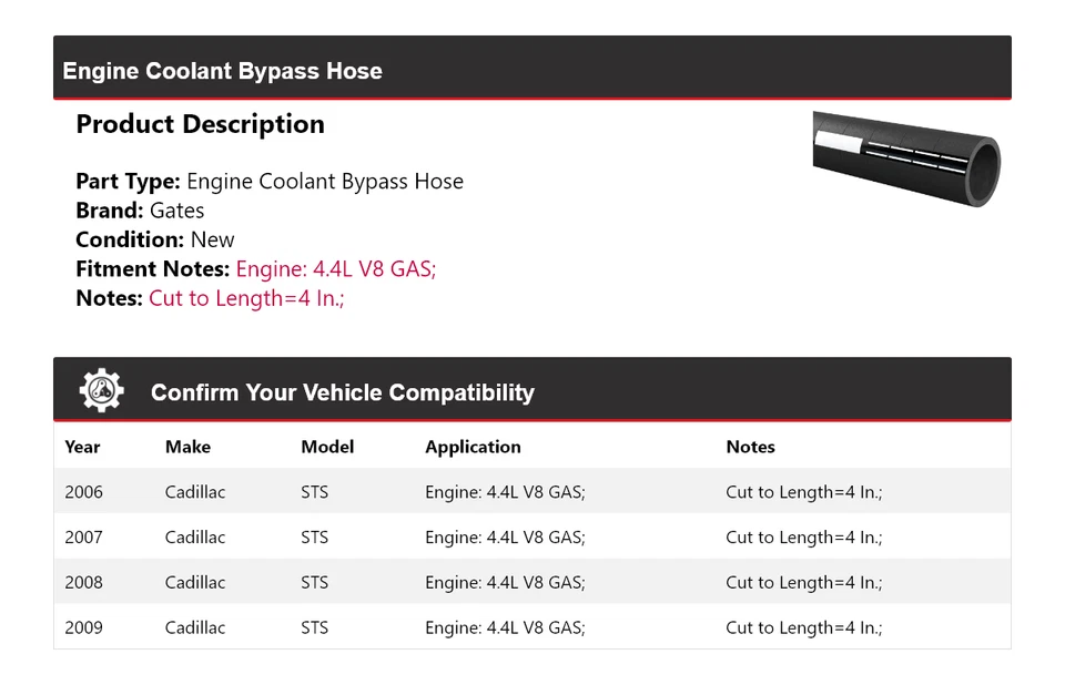 Para Cadillac STS 2006-2009 4,4 L V8 motor gasolina derivación manguera puertas 2007 Foto 2 de 4