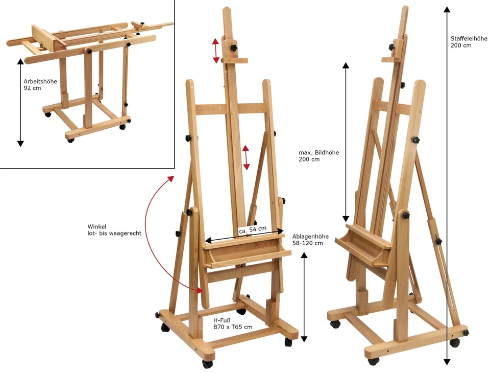 Profi-Staffelei Modell 120, Buchenholz FSC, Studio-, Atelierstaffelei, standfest - Bild 4 von 4