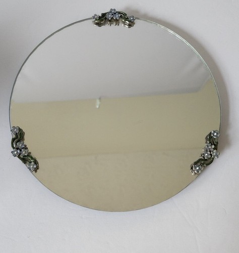 Vanity Tray Mirror FORGET ME NOT Kirks Folly enameled blue flowers Floral Signed - 第 1/8 張圖片