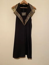 Vintage Navy Blue Pinup Salior Dress Rockabilly Punk Cosplay Gold aesthetic