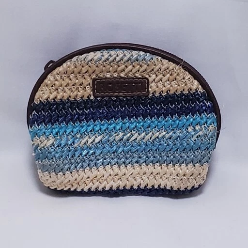 Rosetti Multicolor Woven Zipper Coin Purse Small Blue Tan Brown Striped