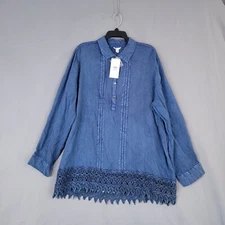 Cato Women's Pullover Shirt Long Sleeve Crochet Hemline Blue Size 18/20W
