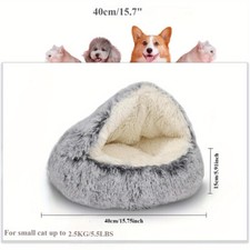 Cat Bed Cave Round Plush Fluffy Hooded Cat Bed Donut Self Warming Pet Dog Bed