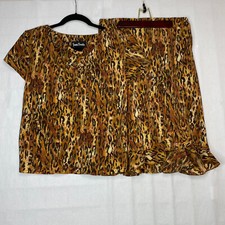 Jamie Brooke Leopard Print Top Skirt Set Sz 8 Short Sleeve Two Piece VINTAGE