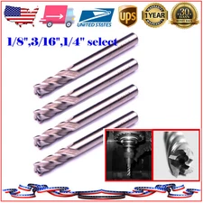 US 4/5/8/10pcs 1/4"Shank 1/8" 3/16" 1/4"End Mill Cutter CNC Router Bits 4 Flute