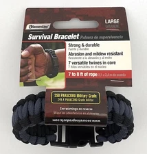 SecureLine Survival Bracelet Nylon Paracord Rope - Large, Black/Grey