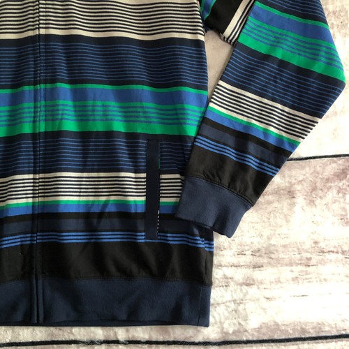 Felpa con cappuccio uomo Matix grande blu a righe full zip maglione skater nuova senza etichette - Foto 4 di 11