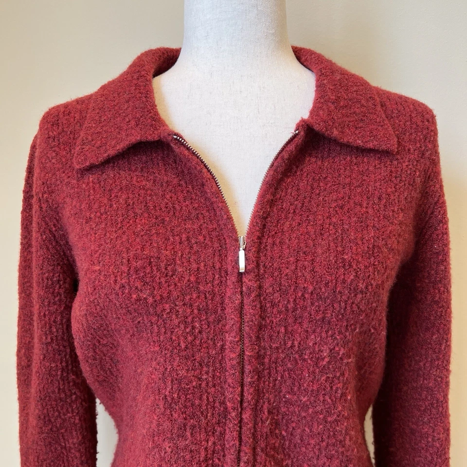 Suéter Y2K Mujer Cuello Cremallera Talla M Granate Borgoña 80% Lana Semi Recortado Foto 2 de 4