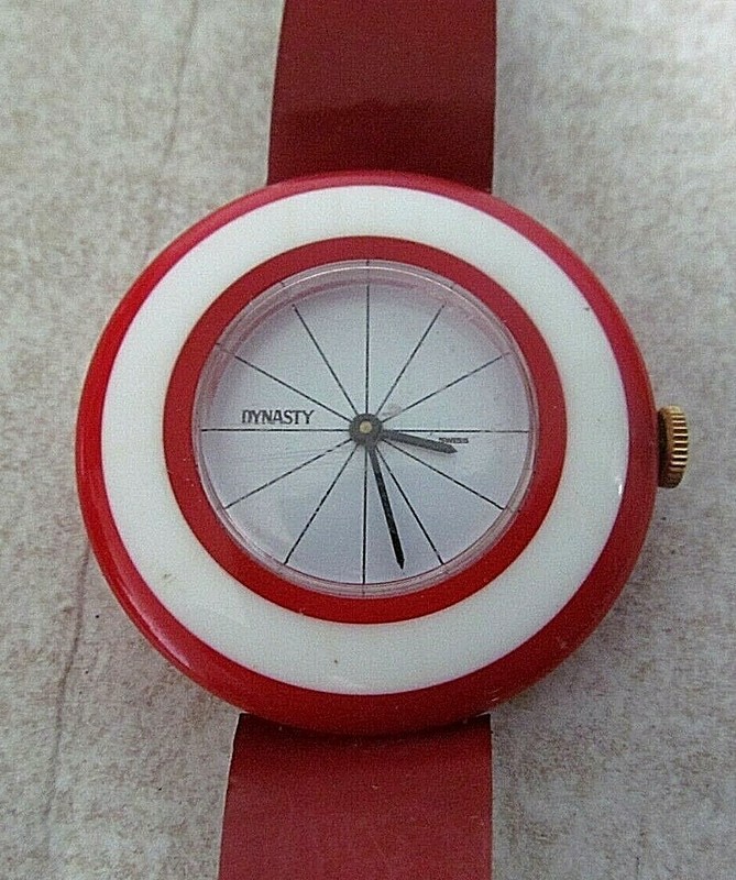Dynasty Womens Manual Round Watch Swiss Mid-Century Modern Red & White Plastic?