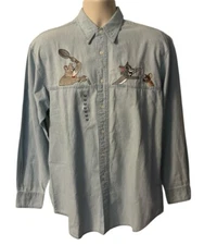 *NEW* Tom & Jerry Warner Bros Cartoon Network 1997 Denim Vintage Shirt Men’s M
