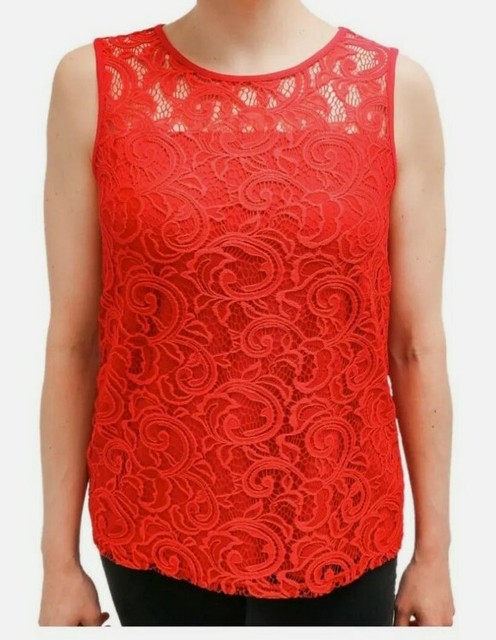 Adrianna Papell Ruby Red Lace Tank Top XL Sleeveless Shirt Womens for sale online | eBay
