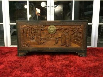 Stunning Hand Carved Chinese Rustic Oriental Chest Cabinets