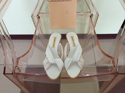 New Women's Emme Uno White Leather 1.5'' Sandal Slide Cork Wedges Size 8M