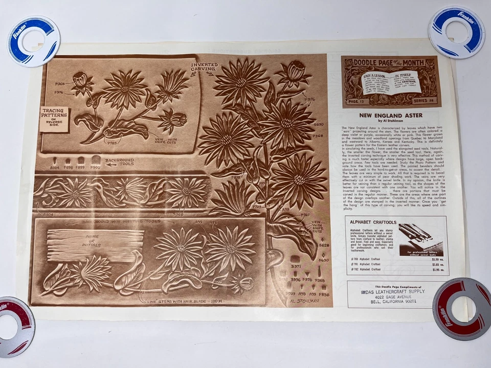 Vintage 1960s Midas LeatherCraft Doodle Page Of The Month Lot Of 6 Patterns - Image 4 of 4