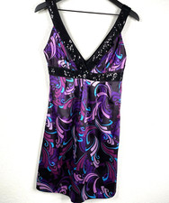 Guess Dress Womens Sleeveless Babydoll Satin Sequins Whimsigoth Y2K Purple Sz 5