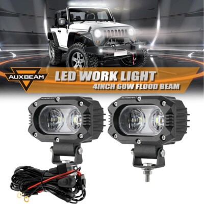 AUXBEAM 4''INCH 96W LED Work Lights Offroad White Driving Fog ATV UTV Marine Boat