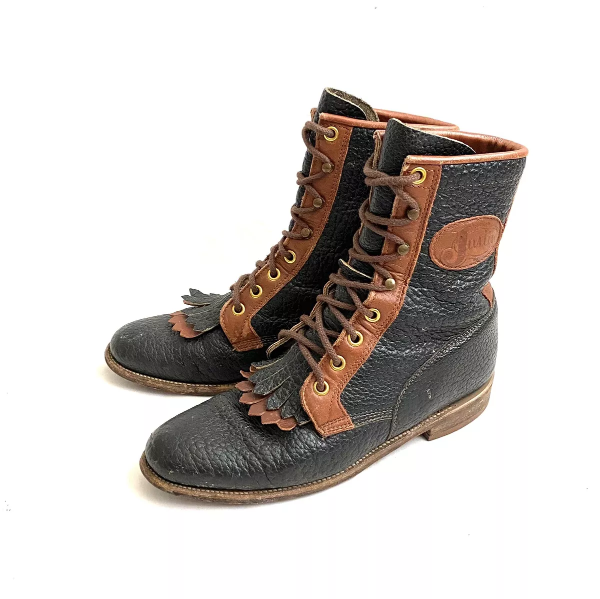 Women s Brown Black Leather JUSTIN cowboy Boots Shoes Size UK 4 US 6B
